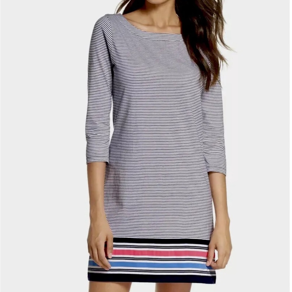 Lilly Pulitzer Noelle Dress Womens S Navy Bayside Stripe Pink Bow Beach Summer